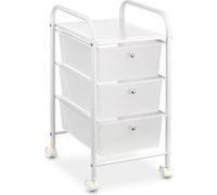 Caisson sur roulettes GINA chariot avec 3 tiroirs en plastique blanc transparent et 1 étagère, rangement salle de bain métal blanc Blanc G