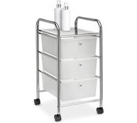 Caisson sur roulettes GINA chariot avec 3 tiroirs en plastique blanc transparent et 1 étagère, rangement salle de bain métal chromé Transparent G