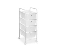 Caisson sur roulettes GINA chariot avec 4 tiroirs en plastique blanc transparent et 1 étagère, rangement salle de bain métal blanc