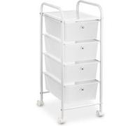 Caisson sur roulettes GINA chariot avec 4 tiroirs en plastique blanc transparent et 1 étagère, rangement salle de bain métal blanc Blanc G