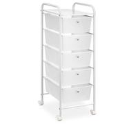 Caisson sur roulettes GINA chariot avec 5 tiroirs blanc transparent et 1 étagère, rangement salle de bain métal blanc