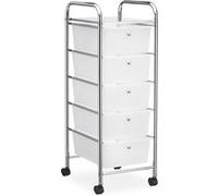 Caisson sur roulettes GINA chariot avec 5 tiroirs en plastique blanc transparent et 1 étagère, rangement salle de bain Transparent G