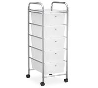 IDIMEX Caisson sur roulettes GINA Chariot avec 5 tiroirs en Plastique Blanc Transparent et 1 étagère, Meuble de Rangement pour Salle de Bain en métal chromé