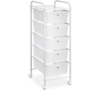 Caisson sur roulettes GINA chariot avec 5 tiroirs en plastique blanc transparent et 1 étagère, rangement salle de bain métal blanc Blanc G
