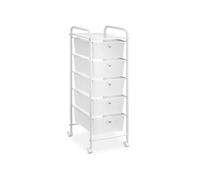 Caisson sur roulettes GINA chariot avec 5 tiroirs en plastique blanc transparent et 1 étagère, rangement salle de bain métal blanc