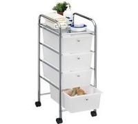 Caisson sur roulettes SANO chariot avec 4 tiroirs en plastique blanc transparent et 1 étagère, rangement salle de bain métal chromé Transparent G