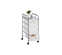 Caisson sur roulettes SANO chariot avec 4 tiroirs en plastique blanc transparent et 1 étagère, rangement salle de bain métal chromé