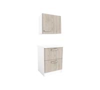 Caissons de cuisine TRATTORIA - 1 meuble bas & 1 meuble haut - Chêne & Blanc Naturel clair, Blanc
