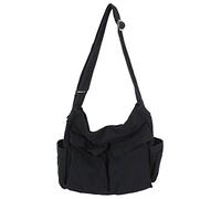 Caistre Grand sac fourre-tout en toile avec plusieurs poches pour homme et femme, Noir, Taille unique