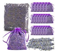 CaiTang Fleurs de Lavande Séchée, 120G+20 Sachets en Organza, Lavande pour Sachet de Lavande Parfumé, Sac de Lavande Séchée Naturellement pour Voiture, Placard Maison, Anti Mites