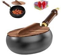 CAIWEIJUN Biennll Poêle japonaise en fer forgé avec couvercle en bois, 24 cm/28 cm, poêle en fer forgé à la main antiadhésive avec fonction de réchauffement, pour cuisinière à induction et gaz
