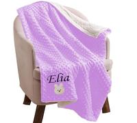 Caixiabeauty Couverture Bebe Personnalisée Prénom,Couverture Enfant Maternelle Sieste,Plaid Bebe,Doudou Personnalisé avec Noms pour Garçon Fille,Cadeau Naissance Personnalisé(Couleur Violette)