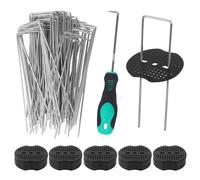 CAIXINYI Sardines De Fixation, 50 Piquets De Jardin galvanisé + 50 rondelles + 1 Crochet, Agrafe Geotextile adapté à la Fixation de Toiles antimauvaises Herbes de membranes Anti Mauvaises Herbes