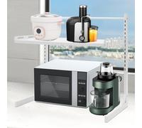 CAIYGG Étagère à micro-ondes réglable avec crochets de suspension pouvant être utilisée dans la cuisine, le salon, le bureau, pour four à micro-ondes, machine à café (blanc, 2 niveaux)