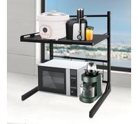 CAIYGG Étagère à micro-ondes réglable avec crochets de suspension pouvant être utilisée dans les cuisines, les salons, les bureaux, pour four à micro-ondes, machine à café (noir, 2 niveaux)