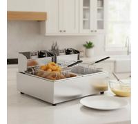 CAIYGG Friteuse à double zone froide de 12 l - 5 kW - Pour frire des aliments à la maison et au commerce - Boîtier en acier inoxydable robuste - Efficace et facile à nettoyer