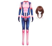 CAIYLAI Uraraka Costume d'Ochako de cosplay Anime MHA Tenue d'uniforme de combat en impression 3D Combinaison pour Halloween (Uraraka Ochako + perruque, 160)