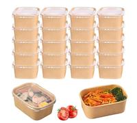 CaiYuanGJ 25 Pièces Boîtes à Salade En Papier Kraft 500ml, Boîtes à Emporter Réutilisables Barquette Carton, Imperméables Et Oléofuges Avec Couvercle, pour Plats à Emporter, Salade Fitness Et Voyage