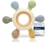 CAJA anneau de dentition bébé en silicone et bois jouet de dentition sans BPA motif animal cadeau naissance garçon fille prise facile