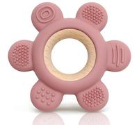 CAJA anneau de dentition bébé fleur silicone et bois sans BPA jouet de dentition sensoriel anneau de préhension texturé sûr cadeau naissance garçon fille