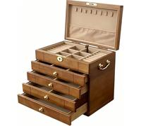 Caja de JoyeríA de Madera MarróN, Organizador de Joyas de Madera Maciza Con Espejo y Caja de Almacenamiento de Anillos Y Collares de 3 a 5 Cajones Con Cerradura(B,5 Layer B)