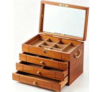 Caja de JoyeríA de Madera MarróN, Organizador de Joyas de Madera Maciza Con Espejo y Caja de Almacenamiento de Anillos Y Collares de 3 a 5 Cajones Con Cerradura(B,4 Layer A)
