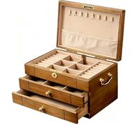Caja de JoyeríA de Madera MarróN, Organizador de Joyas de Madera Maciza Con Espejo y Caja de Almacenamiento de Anillos Y Collares de 3 a 5 Cajones Con Cerradura(B,3 Layer B)
