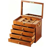Caja de JoyeríA de Madera MarróN, Organizador de Joyas de Madera Maciza Con Espejo y Caja de Almacenamiento de Anillos Y Collares de 3 a 5 Cajones Con Cerradura(B,5 Layer A)