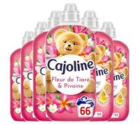 Cajoline Adoucissant linge liquide Fleur de la Tiaré & Pivoine Créations parfum et fraîcheur - 396 lavages -Lot de 6x66 lavages -1,386L