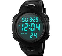 CakCity Montre de sport numérique pour homme avec écran LED - Grand cadran - Étanche - Style décontracté - Lumineux - Chronomètre - Alarme simple - Style militaire, bleu, Sangle