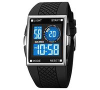 CakCity Montre de sport numérique pour homme et femme avec grand cadran en alliage et cadran carré - Étanche - Style décontracté - Chronomètre - Alarme simple, blanc, Numérique