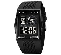 CakCity Montre de sport numérique pour homme et femme avec grand cadran en alliage et cadran carré - Étanche - Style décontracté - Chronomètre - Alarme simple, noir, Numérique
