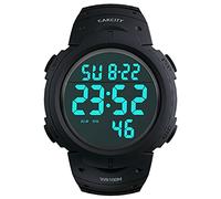 CakCity Montre de sport numérique pour homme étanche jusqu'à 100 m avec alarme, chronomètre, grand écran LED noir