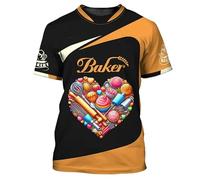 Cake Baker Work Fun T-Shirt Imprimé en 3D pour Hommes/Femmes Colorful Donuts Manches Courtes Crewneck Nouveauté Pullover Tops(sans Boutons)