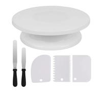 cake baking supplies， Plateau tournant à gâteau 6 pièces avec 2 spatules coudées et droites for glaçage, 3 racloirs à glaçage, kit de décoration et pâtisserie,for Home Bakers(6pcs white)