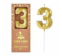 CAKE CODE Bougies d'anniversaire en cristal doré avec 3 chiffres de 7,9 cm