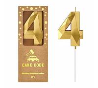 CAKE CODE Bougies d'anniversaire en cristal doré avec 4 chiffres de 7,9 cm
