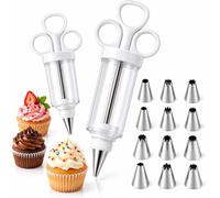 Cake Decorating Gun Kit Stainless Steel Icing Piping Small+Large(14 Piece) | Small and large decorating syringes with 12 interchangeable tips give home bakers more piping options in one reusable set.