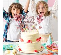 Cake Decoration 17Pcs Cupcake Topper - Joyeux Anniversaire Cake Topper Papier Fan Cake Decoration Supplies Confetti Ballons Étoiles Coeur Topper Thème Fête D'Anniversaire