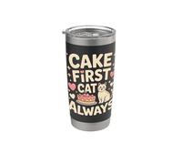 Cake First Cat, toujours mignon, anniversaire, amoureux des chats Gobelet isotherme en acier inoxydable double paroi