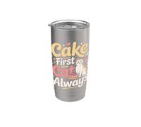 Cake First Cat, toujours mignon, anniversaire, amoureux des chats Gobelet isotherme en acier inoxydable double paroi