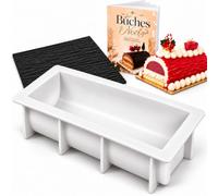 Cake Mastery Moule Bûche Noël Silicone 6-8 Parts Effet Bois + 2 Recettes | Silicone Alimentaire -60°C/+230°C : Congélateur ou Four. Tapis Amovible : Effet Bois ou Lisse. Livret Imprimé 2 Recettes.