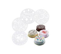 Cake Mould Template Reusable 7.7 Inch Birthday Heart Spiral Decoration Mould Tool Screen Printed Film Tiramisu Spray Pattern (4Pcs)