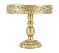 Cake Stand Gold - Vintage Lace Design Dessert Display for Party/Wedding/Afternoon Tea | Round Cake Holder with Elegant Carved Base | Easy Assembly Treat Tray for Home Decor (L)