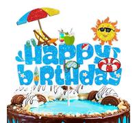 Cake Topper, Décorations de Gâteau D'été pour Plage, Topper Happy Birthday Deco Plage, Brillant Topper Happy Birthday Piscine Plage Décoration de Gâteau, pour Fête de Été Thème Décoration (C)