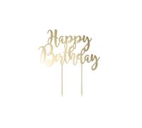 PartyDeco Décoration « Happy Birthday » dorée pour gâteaux et tartes