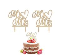 Cake Topper Mariage En Bois Topper De Gâteau,2 Pcs Décoration de gâteau Mr and Mrs en bois naturel délicat Gold Bride and Groom Sign Wedding Cake Topper pour Mariage, Fiançailles, Anniversaire, Fête
