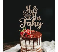Cake Topper Mariage Personnalisé avec Nom et Date, Cœur Mr et Mrs Acrylique et Bois, Décoration de Gâteau de Noces et Anniversaire, 17 cm x 15 cm par HZGUEUSTB