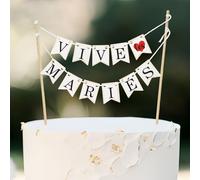 Cake Topper Mini Banderole “VIVE LES MARIÉS” Bannière Décoration de Gâteau pour Mariage