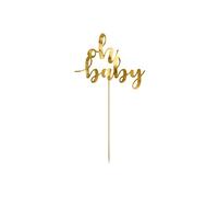 Cake topper oh baby doré 25 cm avec support en bois - Doré